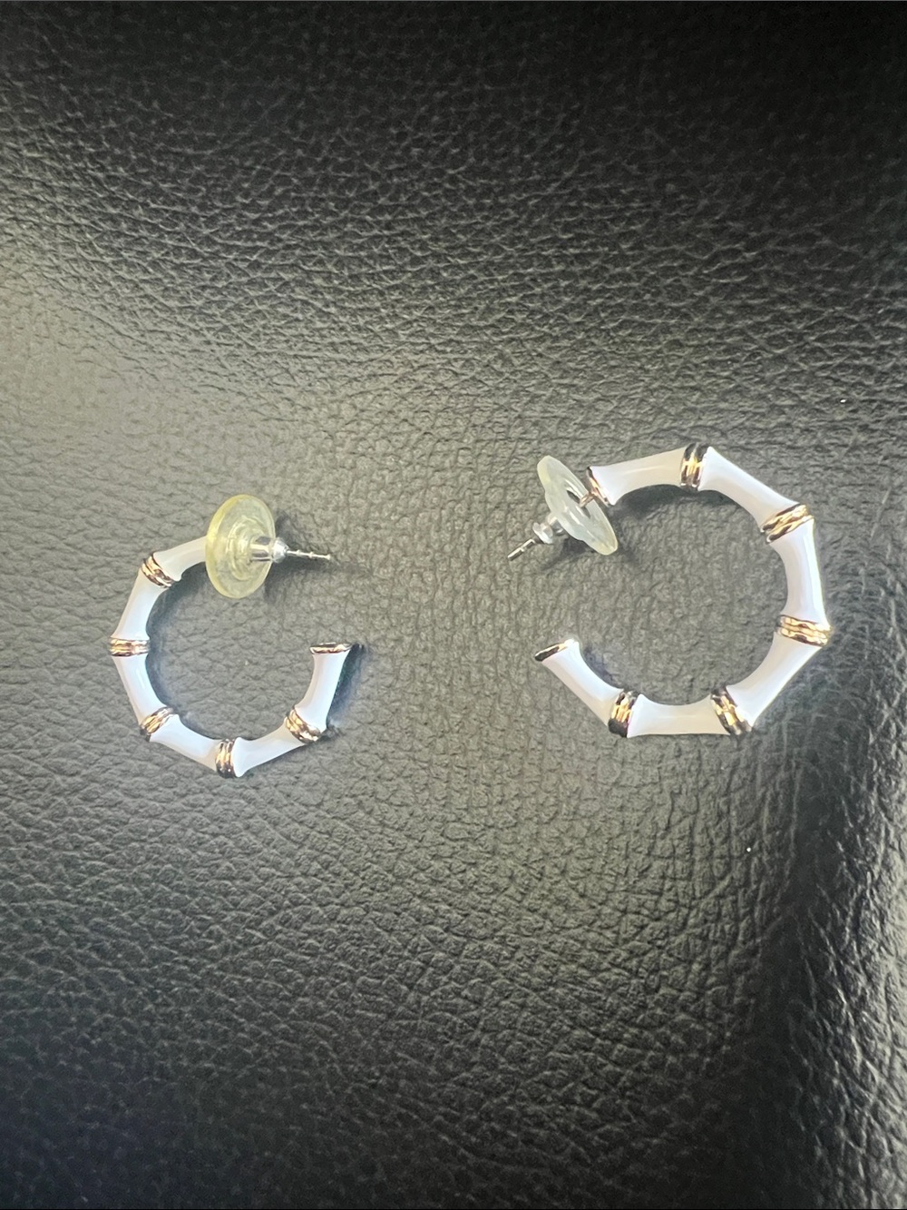 White Enamel and Gold-Tone Bamboo Hoop Earrings - Women Jewelry